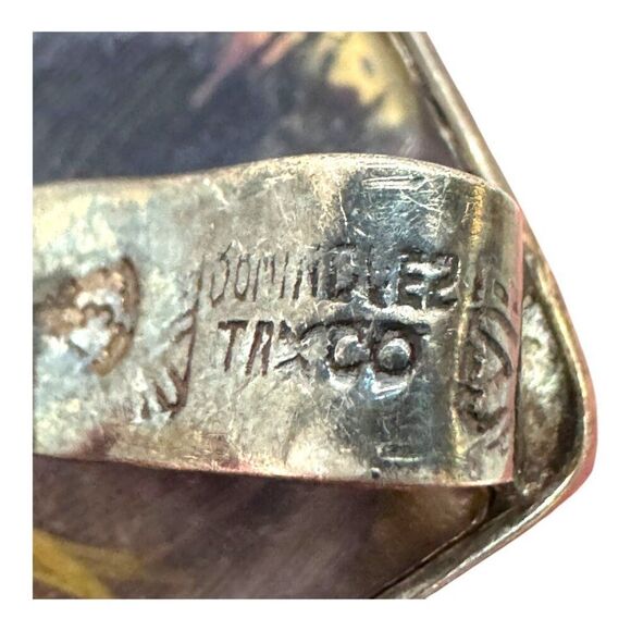 1970 Signed Dominguez Mexican Taxco Sterling Inlaid Feather Resin Brooch Pendant - Picture 4 of 6